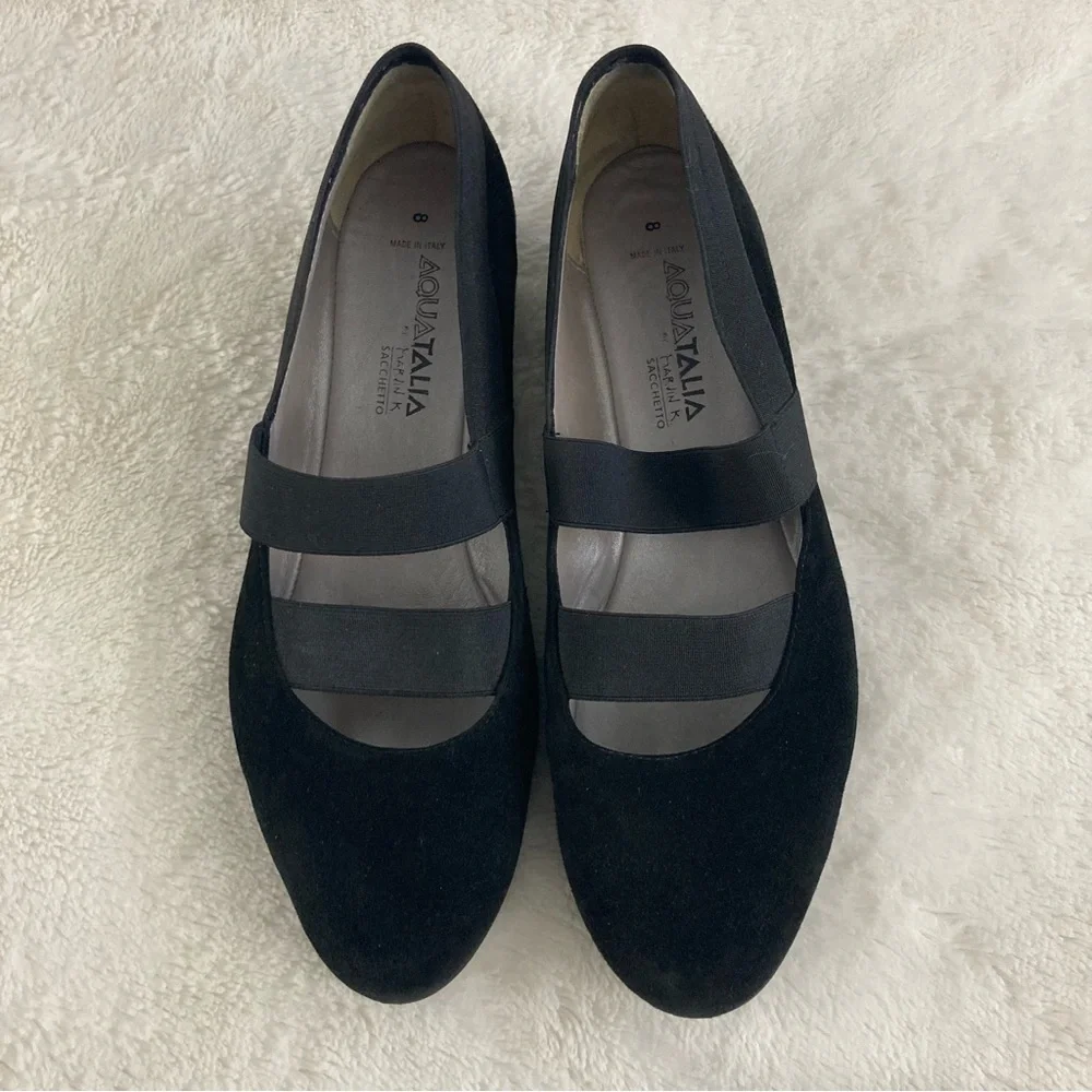 Aquatalia Black Suede Wedge Mary Janes